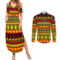 Custom Hawaii Christmas Couples Matching Summer Maxi Dress and Long Sleeve Button Shirt Hawaiian Quilt Pattern Reggae Version - Wonder Print Shop