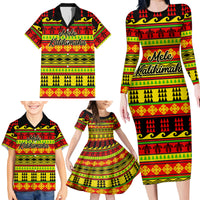 Custom Hawaii Christmas Family Matching Long Sleeve Bodycon Dress and Hawaiian Shirt Hawaiian Quilt Pattern Reggae Version - Wonder Print Shop