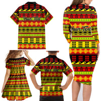 Custom Hawaii Christmas Family Matching Long Sleeve Bodycon Dress and Hawaiian Shirt Hawaiian Quilt Pattern Reggae Version - Wonder Print Shop