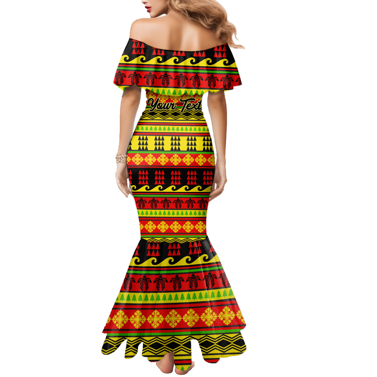 Custom Hawaii Christmas Family Matching Mermaid Dress and Hawaiian Shirt Hawaiian Quilt Pattern Reggae Version - Wonder Print Shop