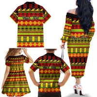Custom Hawaii Christmas Family Matching Off Shoulder Long Sleeve Dress and Hawaiian Shirt Hawaiian Quilt Pattern Reggae Version - Wonder Print Shop