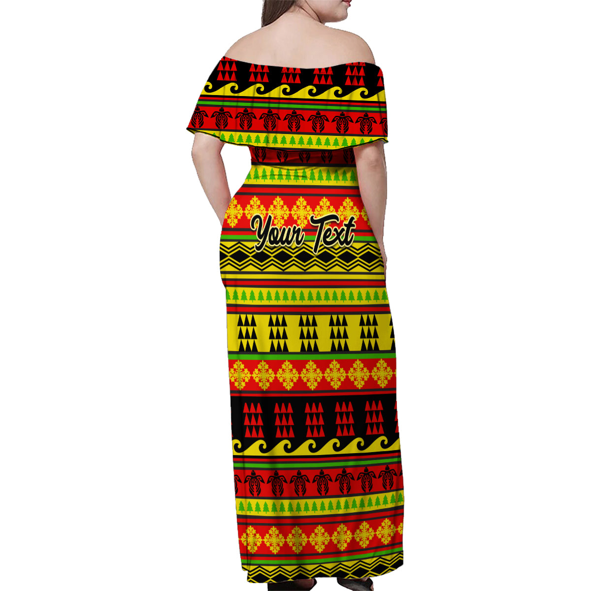 Custom Hawaii Christmas Family Matching Off Shoulder Maxi Dress and Hawaiian Shirt Hawaiian Quilt Pattern Reggae Version - Wonder Print Shop
