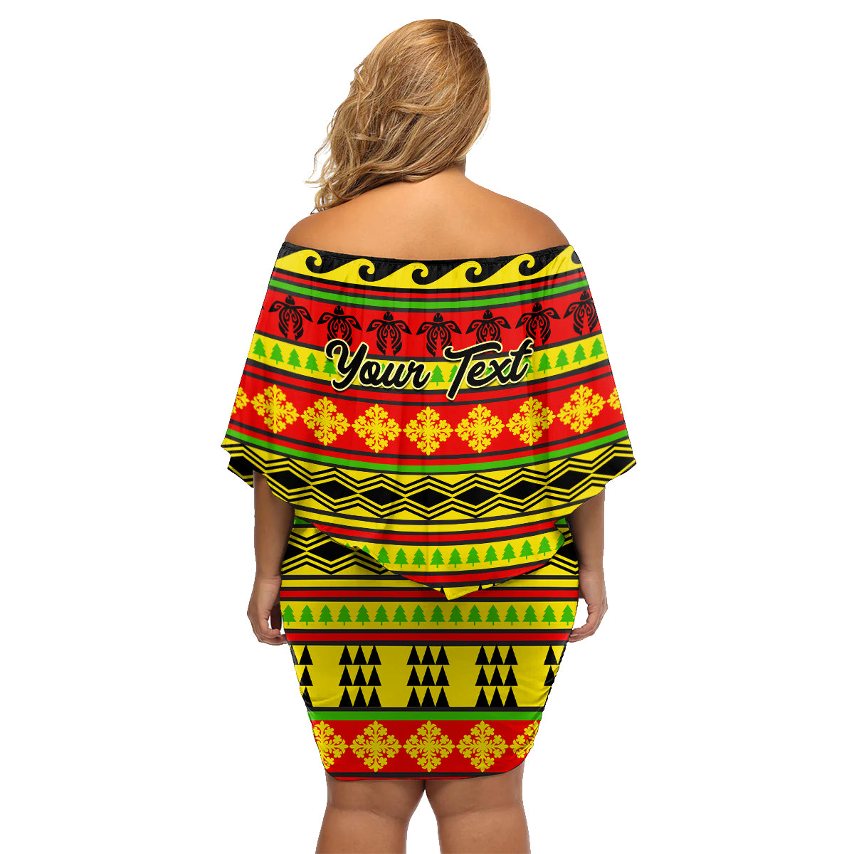 Custom Hawaii Christmas Family Matching Off Shoulder Short Dress and Hawaiian Shirt Hawaiian Quilt Pattern Reggae Version - Wonder Print Shop