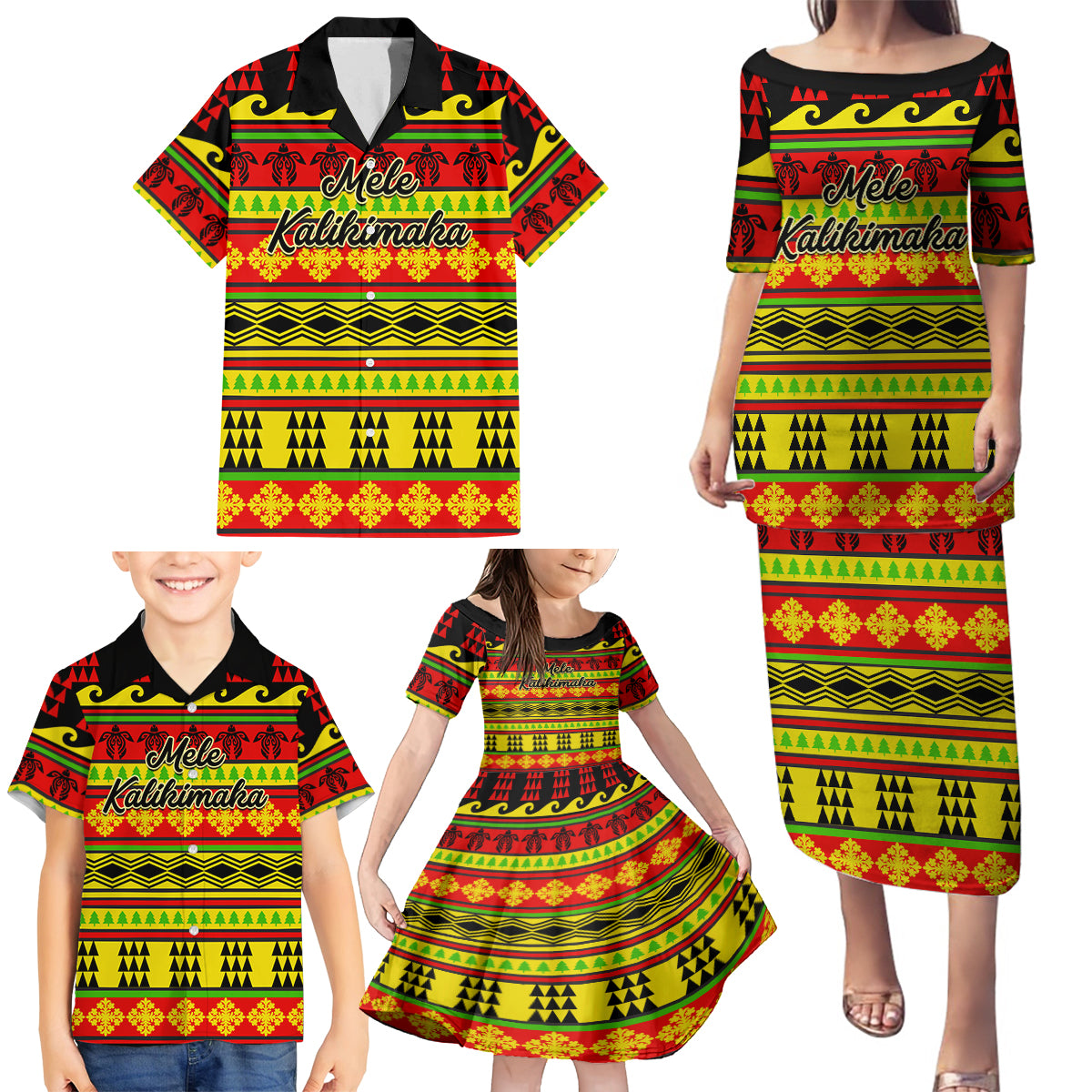 Custom Hawaii Christmas Family Matching Puletasi Dress and Hawaiian Shirt Hawaiian Quilt Pattern Reggae Version - Wonder Print Shop