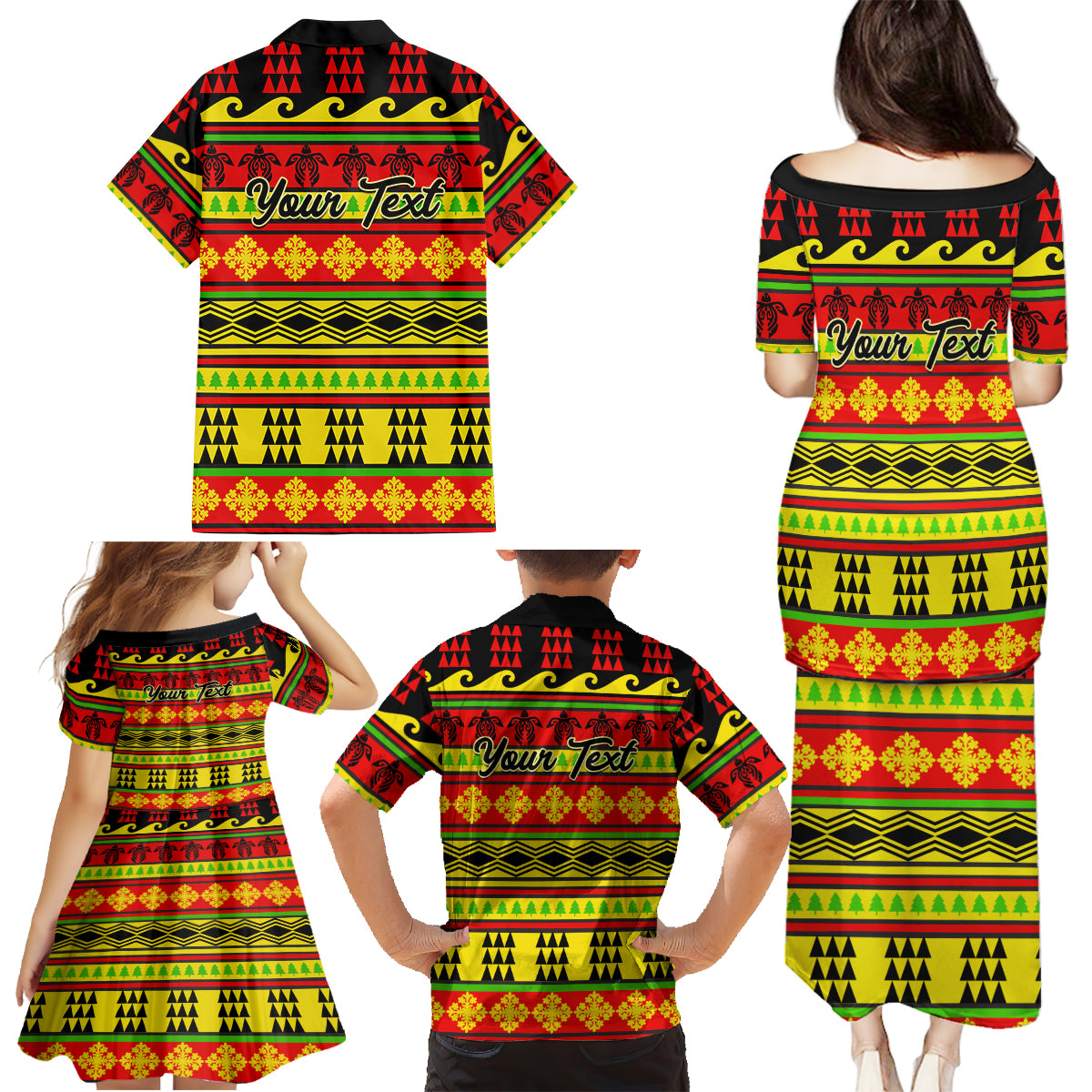 Custom Hawaii Christmas Family Matching Puletasi Dress and Hawaiian Shirt Hawaiian Quilt Pattern Reggae Version - Wonder Print Shop