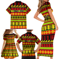 Custom Hawaii Christmas Family Matching Short Sleeve Bodycon Dress and Hawaiian Shirt Hawaiian Quilt Pattern Reggae Version - Wonder Print Shop