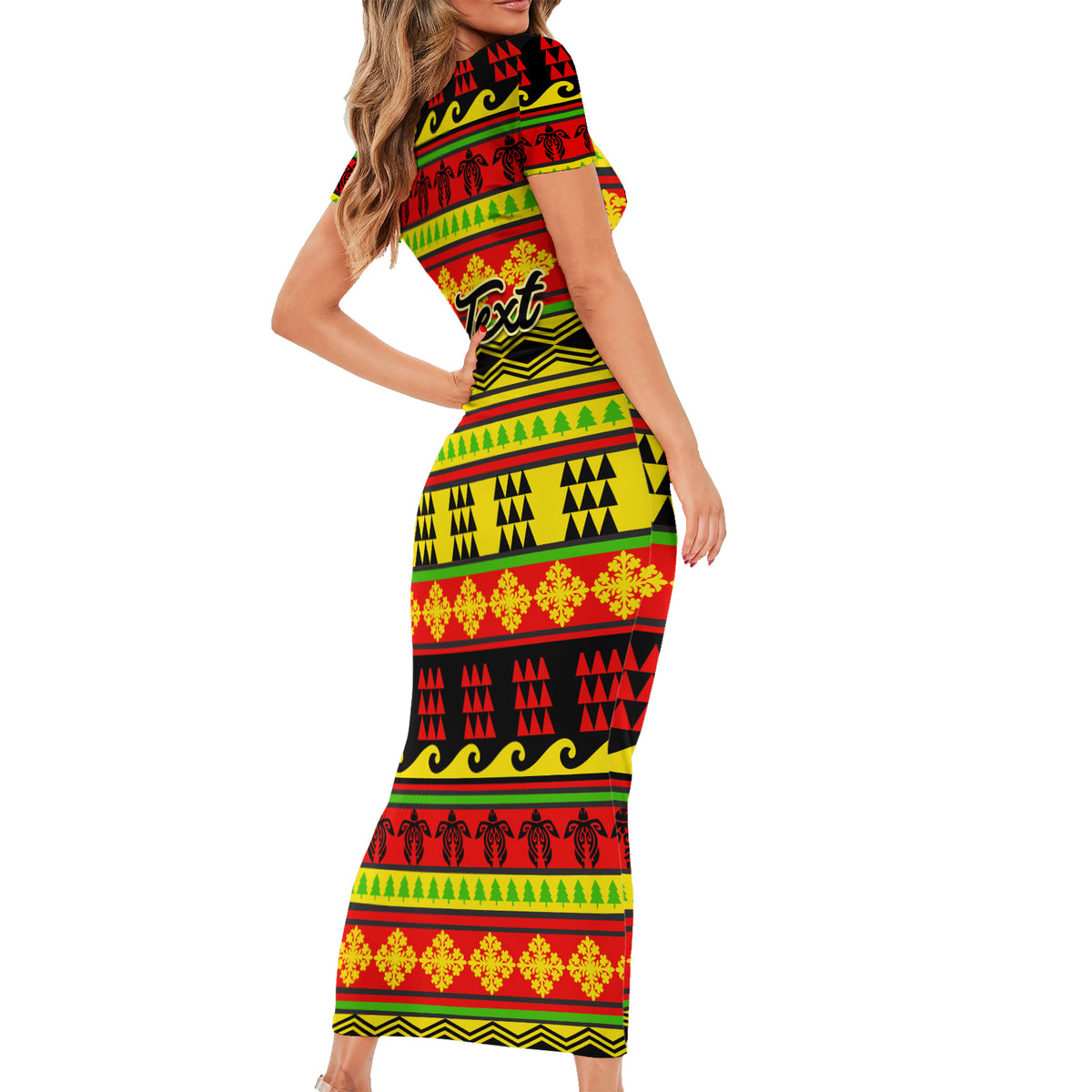 Custom Hawaii Christmas Family Matching Short Sleeve Bodycon Dress and Hawaiian Shirt Hawaiian Quilt Pattern Reggae Version - Wonder Print Shop