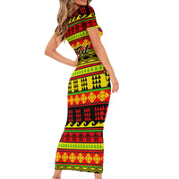 Custom Hawaii Christmas Family Matching Short Sleeve Bodycon Dress and Hawaiian Shirt Hawaiian Quilt Pattern Reggae Version - Wonder Print Shop