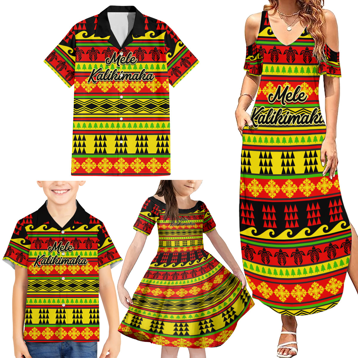 Custom Hawaii Christmas Family Matching Summer Maxi Dress and Hawaiian Shirt Hawaiian Quilt Pattern Reggae Version - Wonder Print Shop