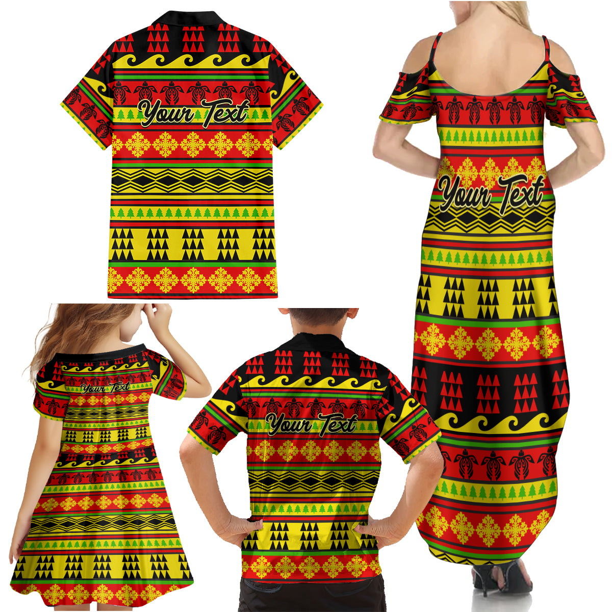 Custom Hawaii Christmas Family Matching Summer Maxi Dress and Hawaiian Shirt Hawaiian Quilt Pattern Reggae Version - Wonder Print Shop