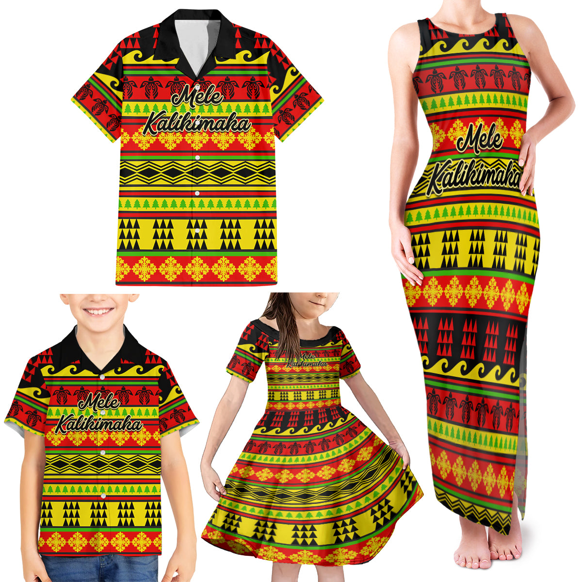 Custom Hawaii Christmas Family Matching Tank Maxi Dress and Hawaiian Shirt Hawaiian Quilt Pattern Reggae Version - Wonder Print Shop