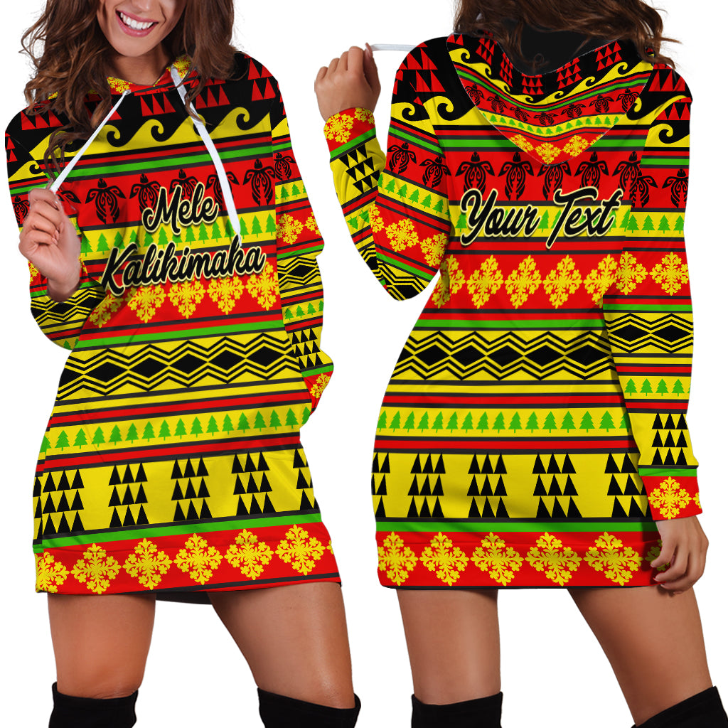 Custom Hawaii Christmas Hoodie Dress Hawaiian Quilt Pattern Reggae Version - Wonder Print Shop