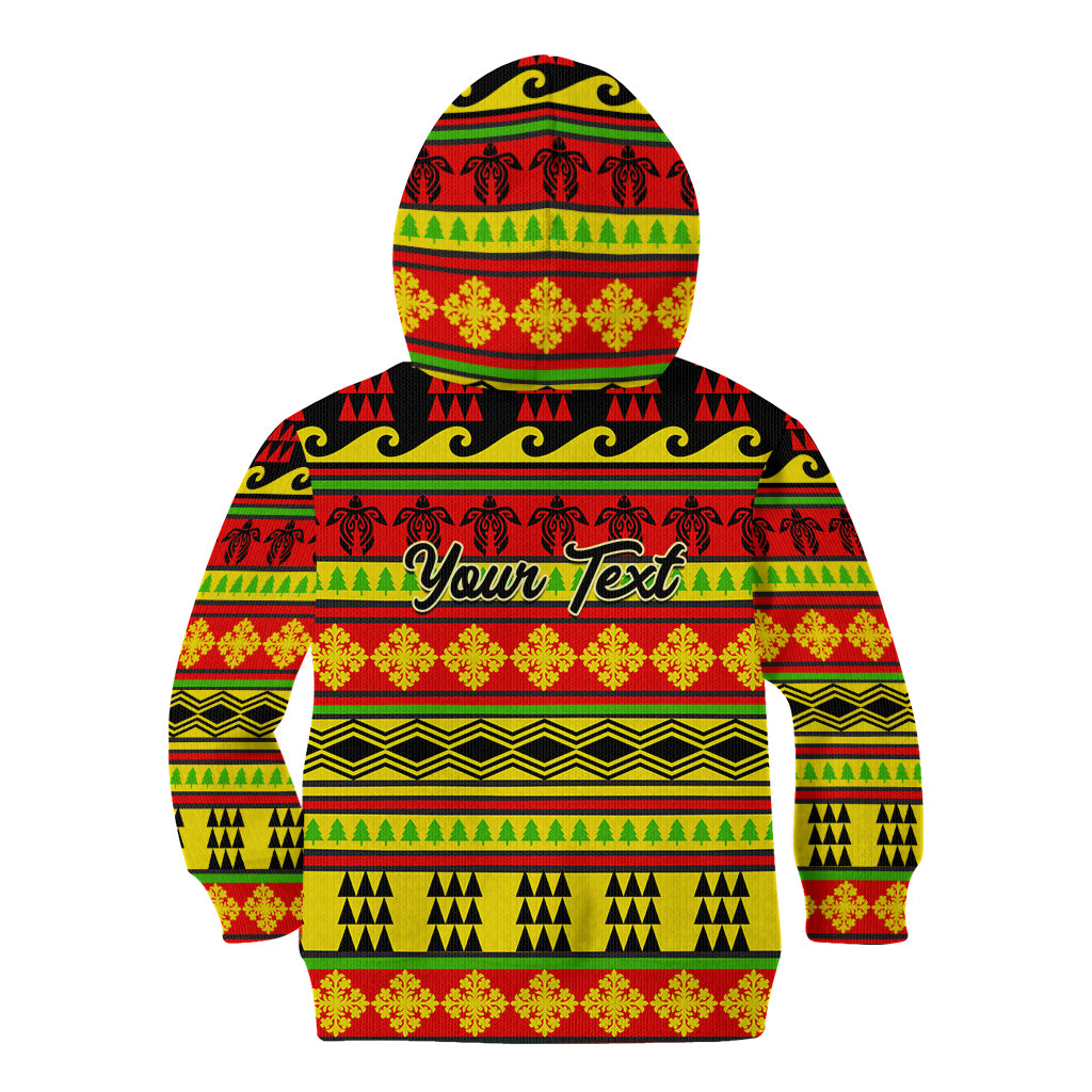 Custom Hawaii Christmas Kid Hoodie Hawaiian Quilt Pattern Reggae Version - Wonder Print Shop