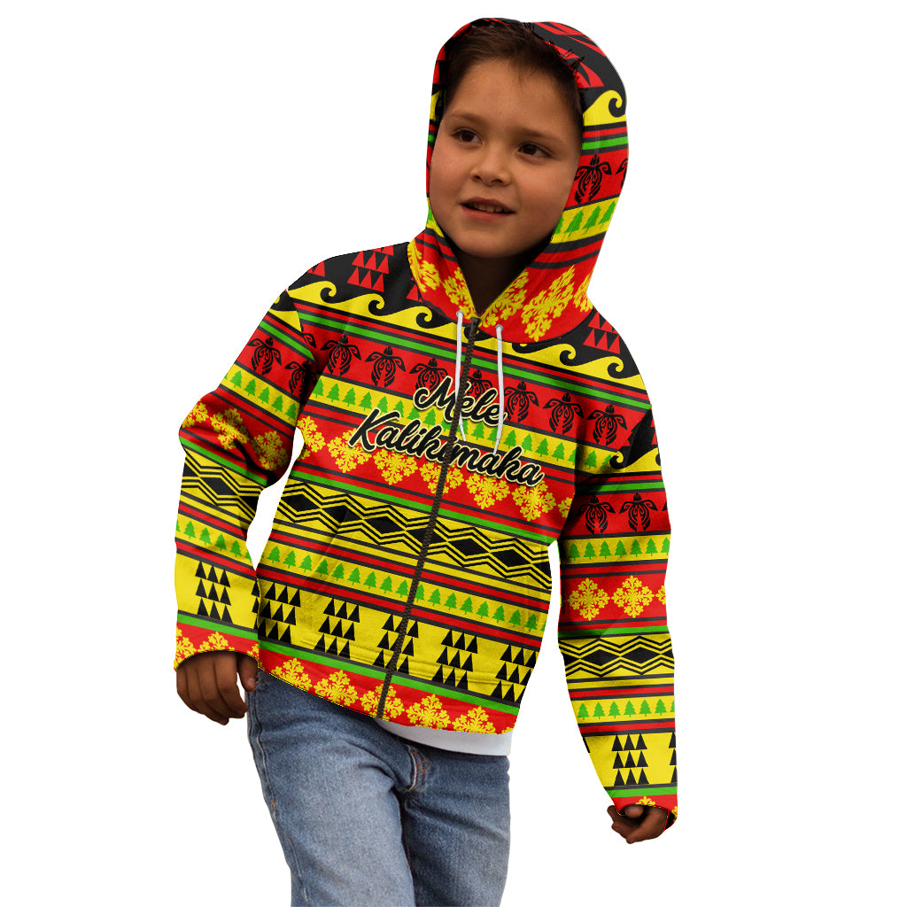 Custom Hawaii Christmas Kid Hoodie Hawaiian Quilt Pattern Reggae Version - Wonder Print Shop