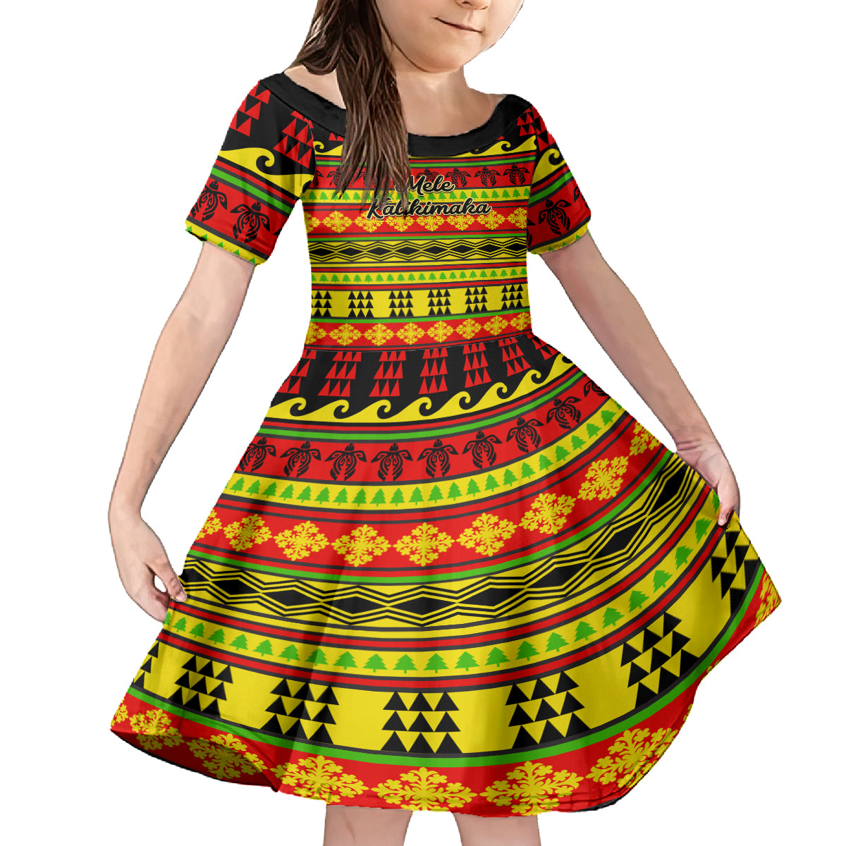 Custom Hawaii Christmas Kid Short Sleeve Dress Hawaiian Quilt Pattern Reggae Version - Wonder Print Shop