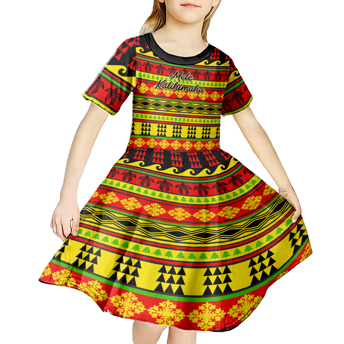 Custom Hawaii Christmas Kid Short Sleeve Dress Hawaiian Quilt Pattern Reggae Version - Wonder Print Shop