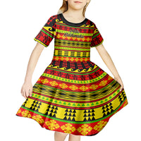 Custom Hawaii Christmas Kid Short Sleeve Dress Hawaiian Quilt Pattern Reggae Version - Wonder Print Shop