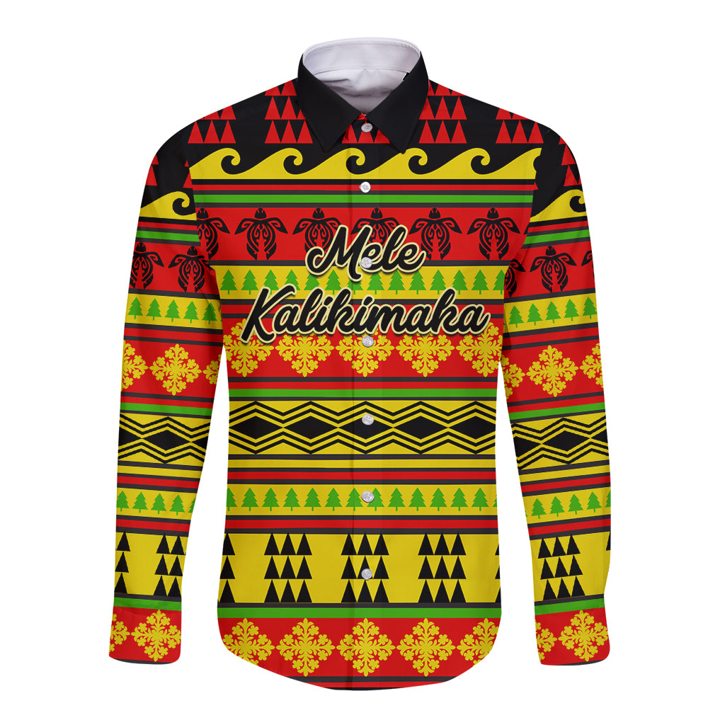 Custom Hawaii Christmas Long Sleeve Button Shirt Hawaiian Quilt Pattern Reggae Version - Wonder Print Shop