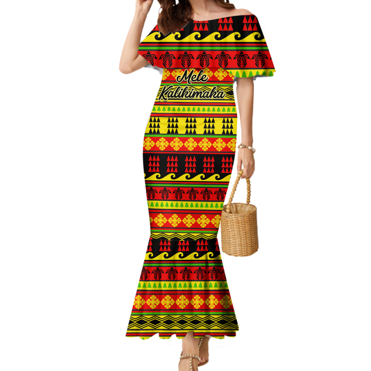 Custom Hawaii Christmas Mermaid Dress Hawaiian Quilt Pattern Reggae Version - Wonder Print Shop