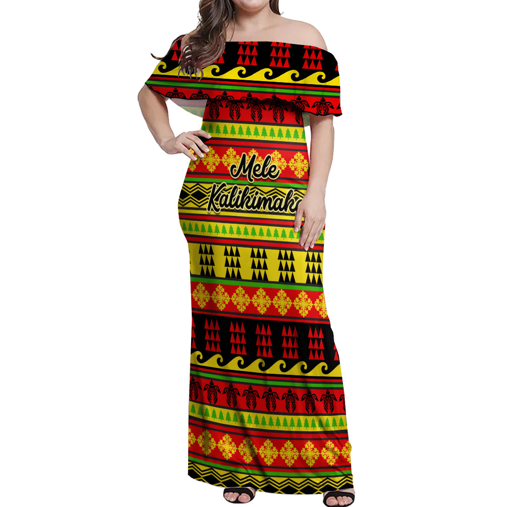 Custom Hawaii Christmas Off Shoulder Maxi Dress Hawaiian Quilt Pattern Reggae Version - Wonder Print Shop