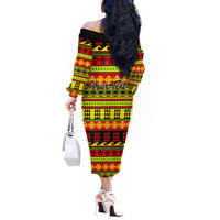 Custom Hawaii Christmas Off The Shoulder Long Sleeve Dress Hawaiian Quilt Pattern Reggae Version - Wonder Print Shop