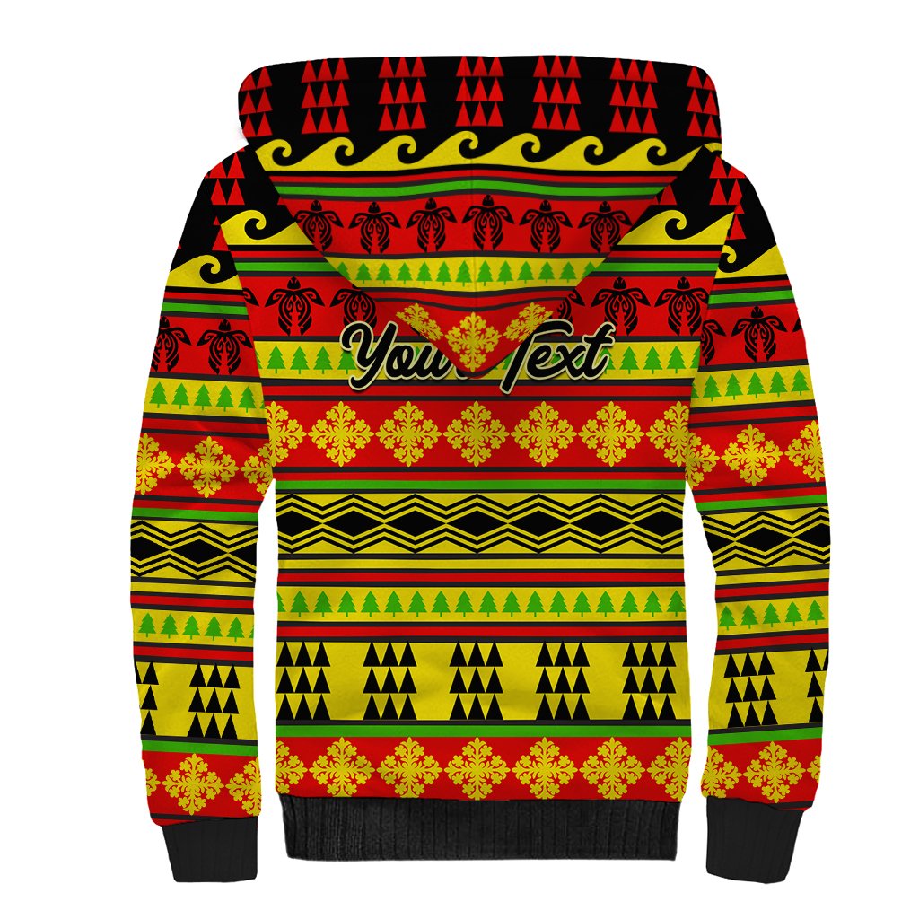 Custom Hawaii Christmas Sherpa Hoodie Hawaiian Quilt Pattern Reggae Version - Wonder Print Shop