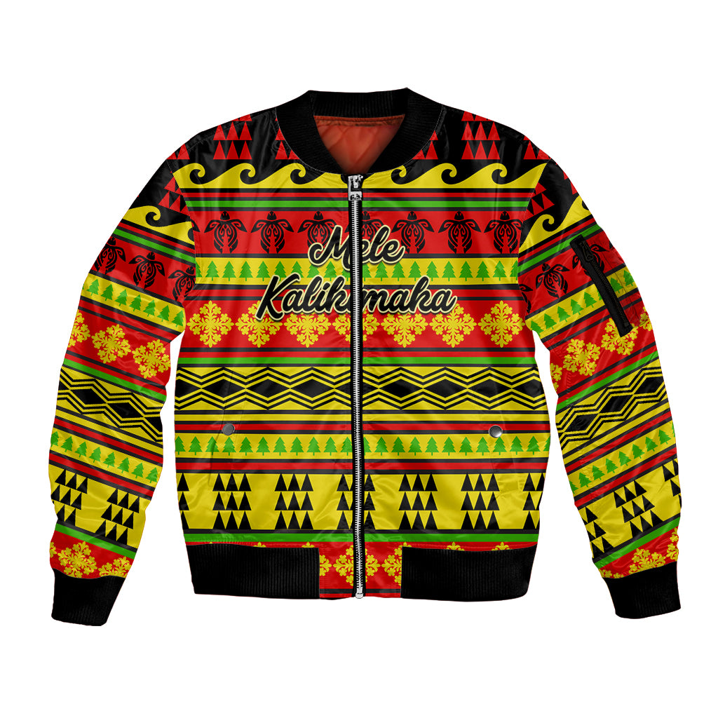 Custom Hawaii Christmas Sleeve Zip Bomber Jacket Hawaiian Quilt Pattern Reggae Version - Wonder Print Shop