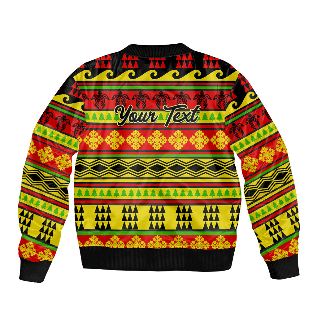 Custom Hawaii Christmas Sleeve Zip Bomber Jacket Hawaiian Quilt Pattern Reggae Version - Wonder Print Shop