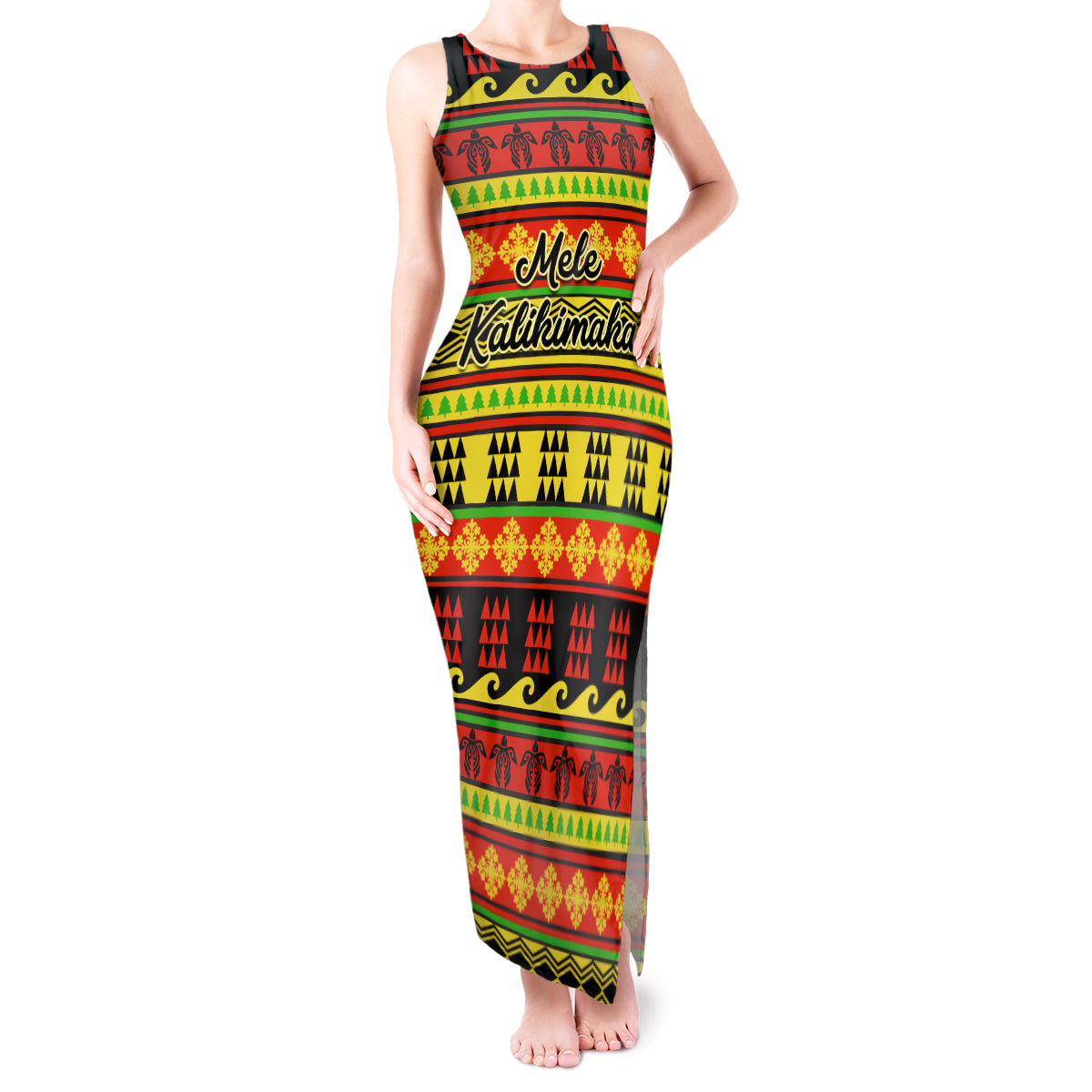 Custom Hawaii Christmas Tank Maxi Dress Hawaiian Quilt Pattern Reggae Version - Wonder Print Shop