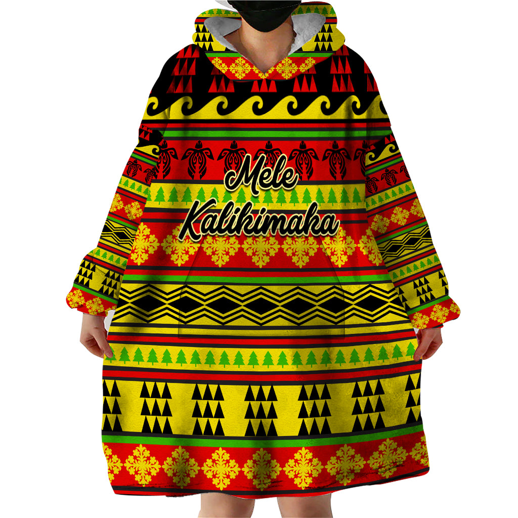Custom Hawaii Christmas Wearable Blanket Hoodie Hawaiian Quilt Pattern Reggae Version - Wonder Print Shop
