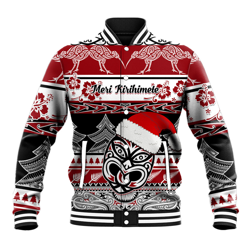 Custom New Zealand Christmas Baseball Jacket Maori Meri Kirihimete Moko - Wonder Print Shop