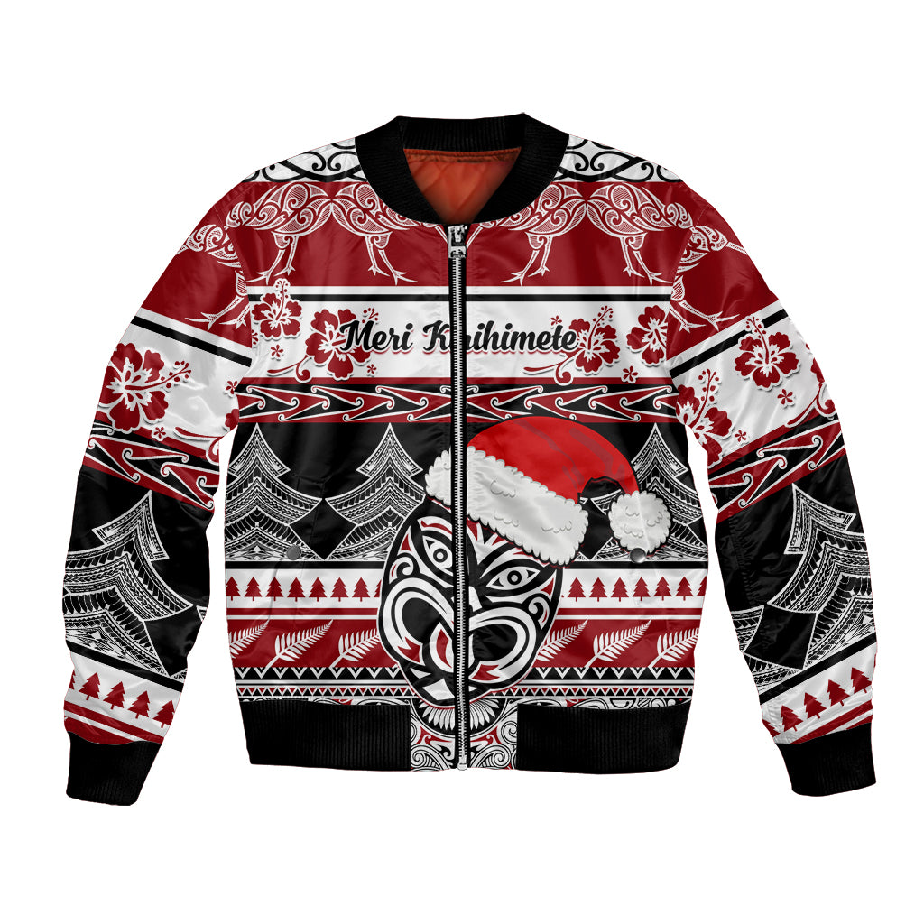Custom New Zealand Christmas Bomber Jacket Maori Meri Kirihimete Moko - Wonder Print Shop