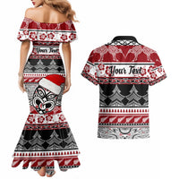 Custom New Zealand Christmas Couples Matching Mermaid Dress and Hawaiian Shirt Maori Meri Kirihimete Moko - Wonder Print Shop