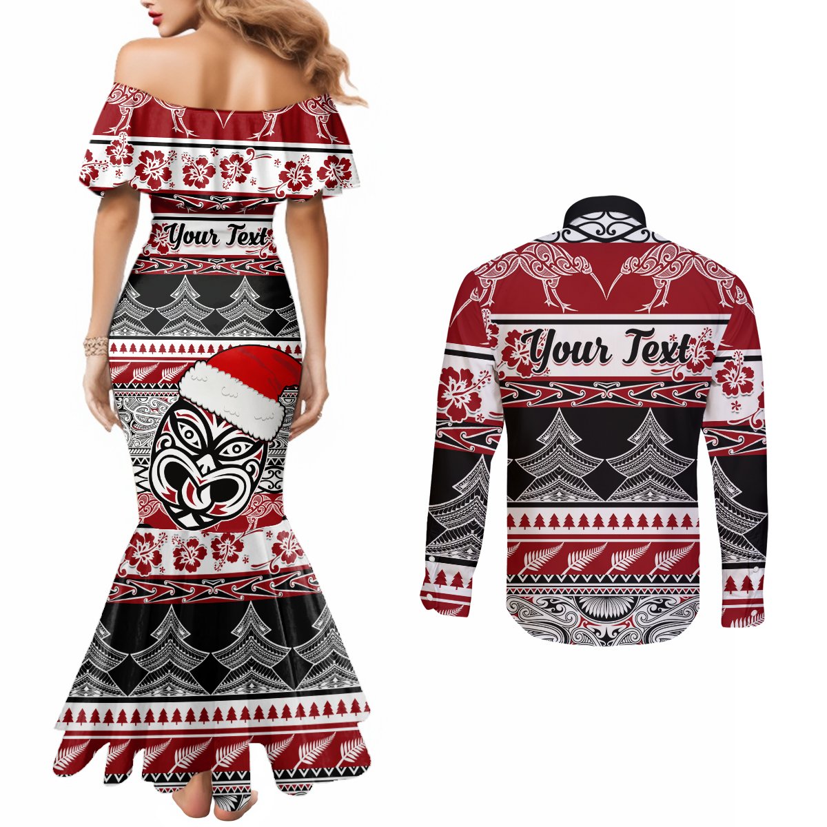 custom-new-zealand-christmas-couples-matching-mermaid-dress-and-long-sleeve-button-shirt-maori-meri-kirihimete-moko