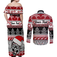 Custom New Zealand Christmas Couples Matching Off Shoulder Maxi Dress and Long Sleeve Button Shirt Maori Meri Kirihimete Moko - Wonder Print Shop