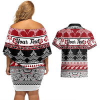Custom New Zealand Christmas Couples Matching Off Shoulder Short Dress and Hawaiian Shirt Maori Meri Kirihimete Moko - Wonder Print Shop