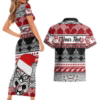 Custom New Zealand Christmas Couples Matching Short Sleeve Bodycon Dress and Hawaiian Shirt Maori Meri Kirihimete Moko - Wonder Print Shop