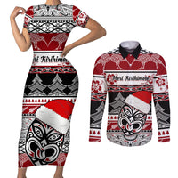 Custom New Zealand Christmas Couples Matching Short Sleeve Bodycon Dress and Long Sleeve Button Shirt Maori Meri Kirihimete Moko - Wonder Print Shop