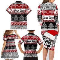 Custom New Zealand Christmas Family Matching Long Sleeve Bodycon Dress and Hawaiian Shirt Maori Meri Kirihimete Moko - Wonder Print Shop