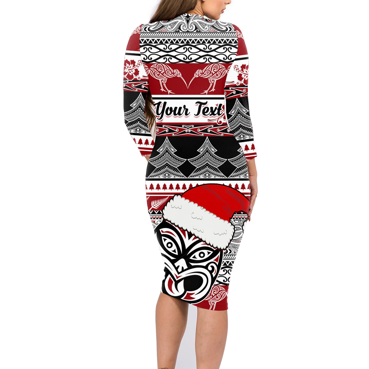 Custom New Zealand Christmas Family Matching Long Sleeve Bodycon Dress and Hawaiian Shirt Maori Meri Kirihimete Moko - Wonder Print Shop