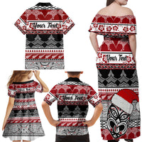 Custom New Zealand Christmas Family Matching Off Shoulder Maxi Dress and Hawaiian Shirt Maori Meri Kirihimete Moko - Wonder Print Shop