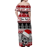 Custom New Zealand Christmas Family Matching Off Shoulder Maxi Dress and Hawaiian Shirt Maori Meri Kirihimete Moko - Wonder Print Shop