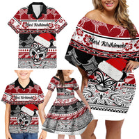 Custom New Zealand Christmas Family Matching Off Shoulder Short Dress and Hawaiian Shirt Maori Meri Kirihimete Moko - Wonder Print Shop