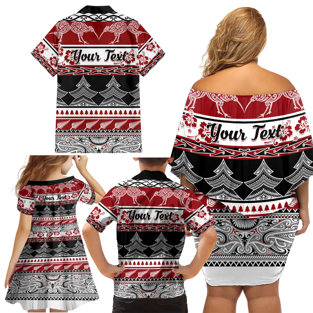 Custom New Zealand Christmas Family Matching Off Shoulder Short Dress and Hawaiian Shirt Maori Meri Kirihimete Moko - Wonder Print Shop