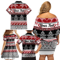 Custom New Zealand Christmas Family Matching Off Shoulder Short Dress and Hawaiian Shirt Maori Meri Kirihimete Moko - Wonder Print Shop