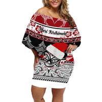 Custom New Zealand Christmas Family Matching Off Shoulder Short Dress and Hawaiian Shirt Maori Meri Kirihimete Moko - Wonder Print Shop