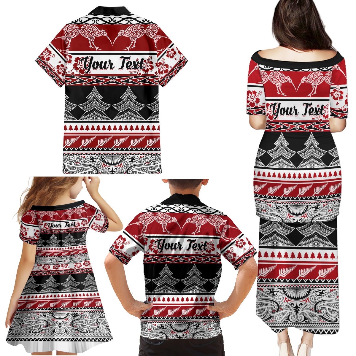 Custom New Zealand Christmas Family Matching Puletasi Dress and Hawaiian Shirt Maori Meri Kirihimete Moko - Wonder Print Shop