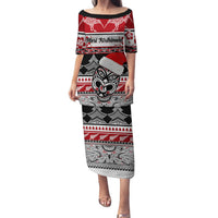 Custom New Zealand Christmas Family Matching Puletasi Dress and Hawaiian Shirt Maori Meri Kirihimete Moko - Wonder Print Shop