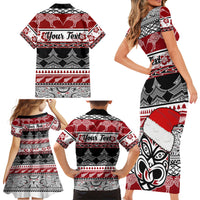 Custom New Zealand Christmas Family Matching Short Sleeve Bodycon Dress and Hawaiian Shirt Maori Meri Kirihimete Moko - Wonder Print Shop