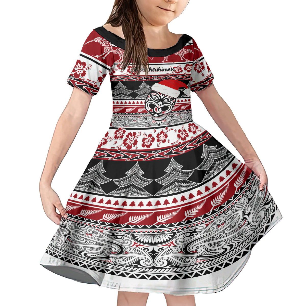 Custom New Zealand Christmas Family Matching Tank Maxi Dress and Hawaiian Shirt Maori Meri Kirihimete Moko - Wonder Print Shop